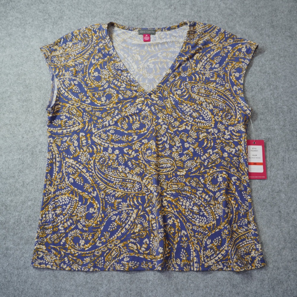 Vince Camuto Women's XS Paisley Casual V-Neck Sleeveless Blouse Tee‎ Shirt Blue
